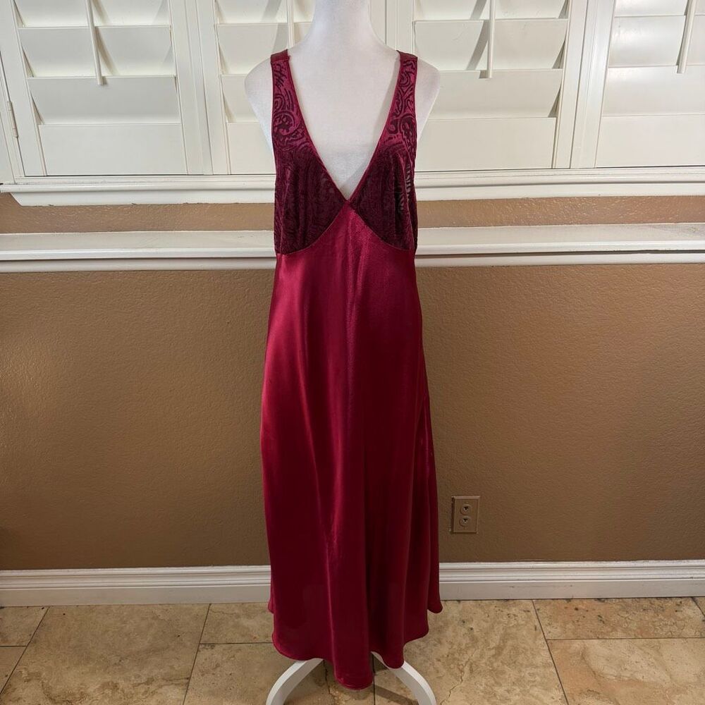 Vintage Oscar De La Renta Burgundy Slip Dress Maxi Nightgown Sz M Boudoir Chic